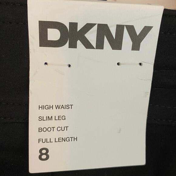 DKNY High Waisted Slim Leg Boot Cut Full Length Pants Size 8 Black Career Chic - Picture 7 of 8